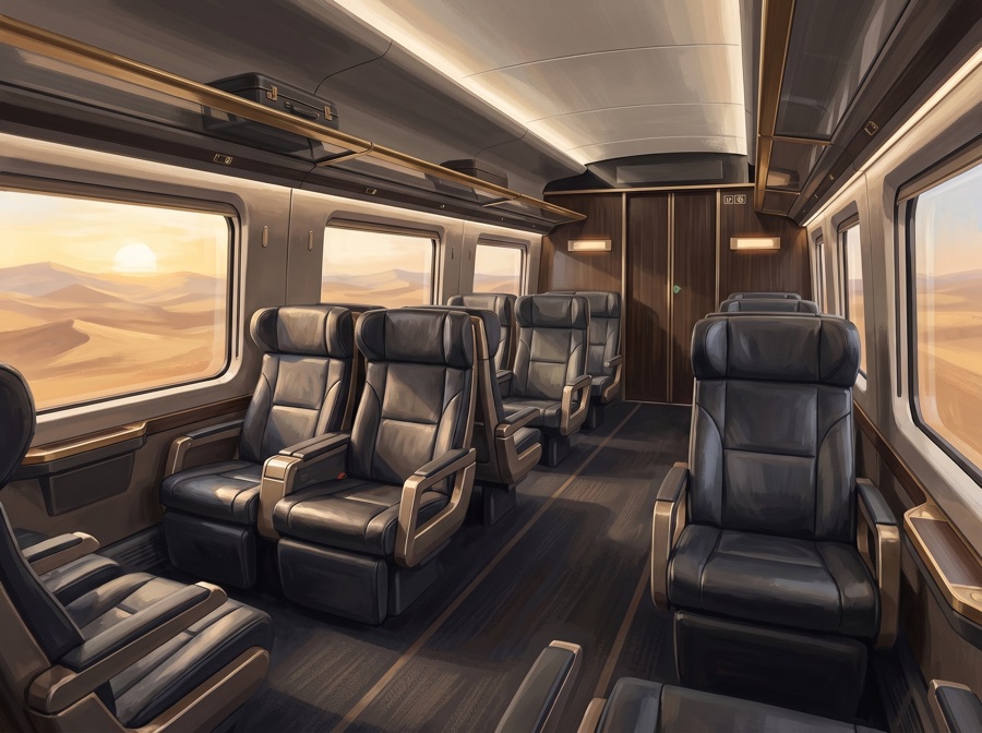 Premium Class seating on an Etihad Rail passenger train