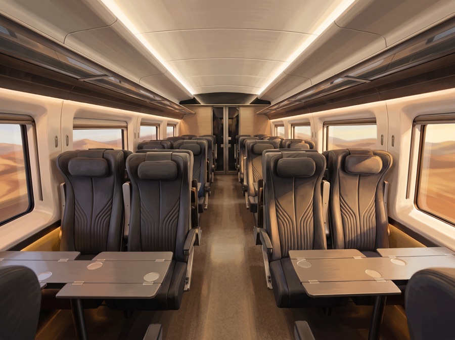 Comfort Class seating on an Etihad Rail passenger train